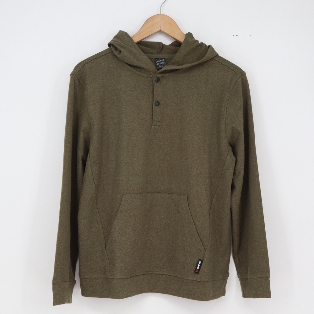 Gerry Hoodie Boys L 14-16 Henley Olive Green Stretch Kangaroo Pocket Excellent